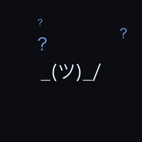 A shrugging figure surrounded by orbiting question marks